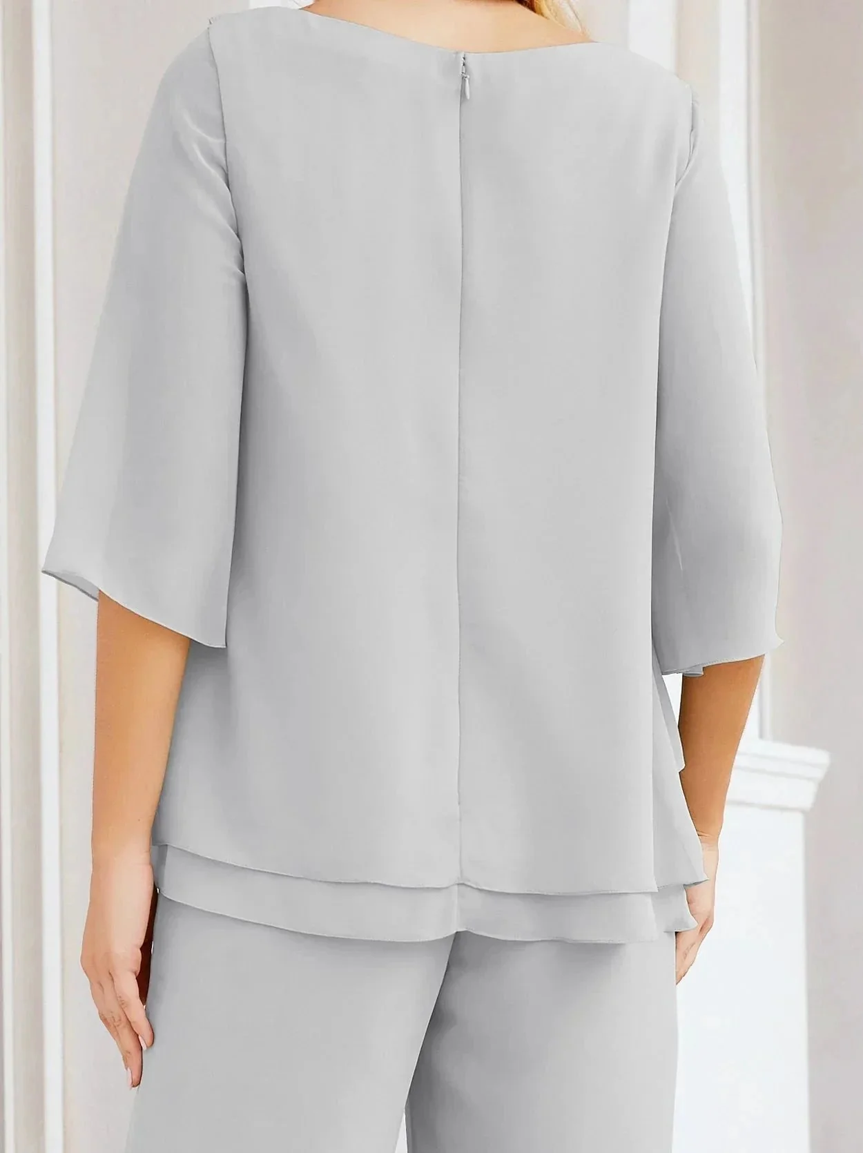 Sunnderly Elegant 2 Piece Mother of The Bride Dress Plus Size Pant Suits Ruffle Layers Sliver Housecoat SY28064 - Image 131