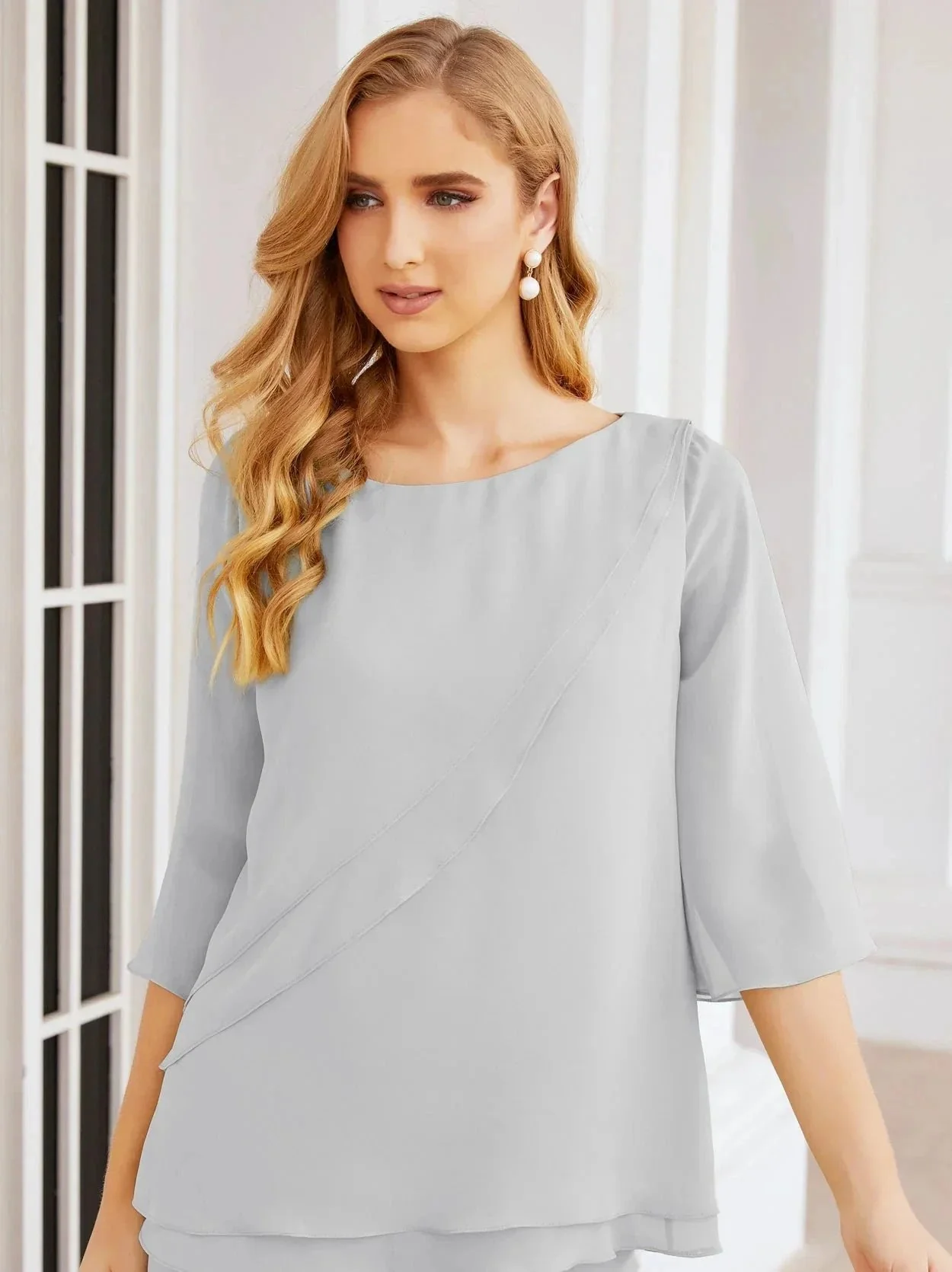 Sunnderly Elegant 2 Piece Mother of The Bride Dress Plus Size Pant Suits Ruffle Layers Sliver Housecoat SY28064 - Image 132