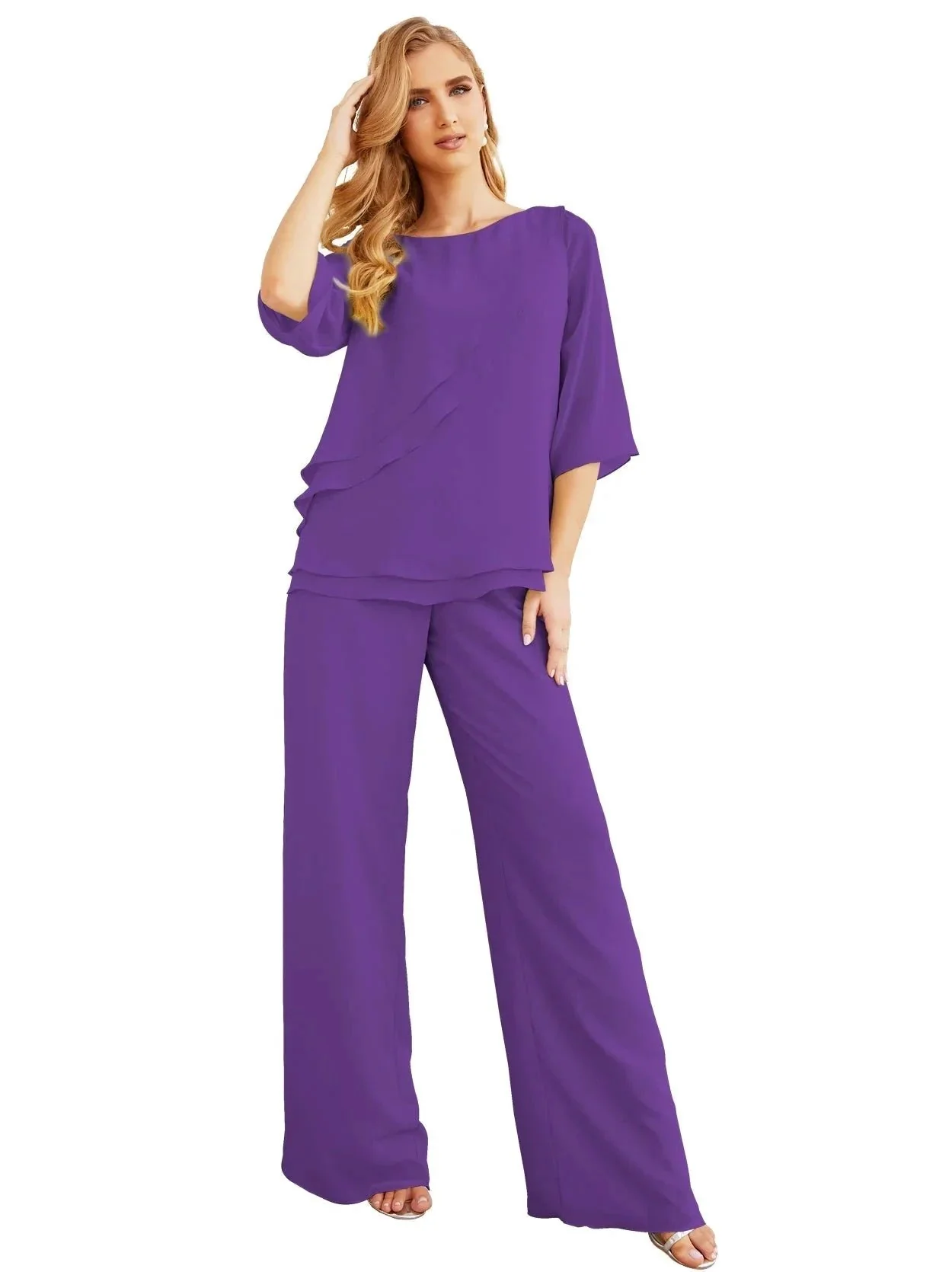 Sunnderly Elegant 2 Piece Mother of The Bride Dress Plus Size Pant Suits Ruffle Layers Sliver Housecoat SY28064 - Image 135
