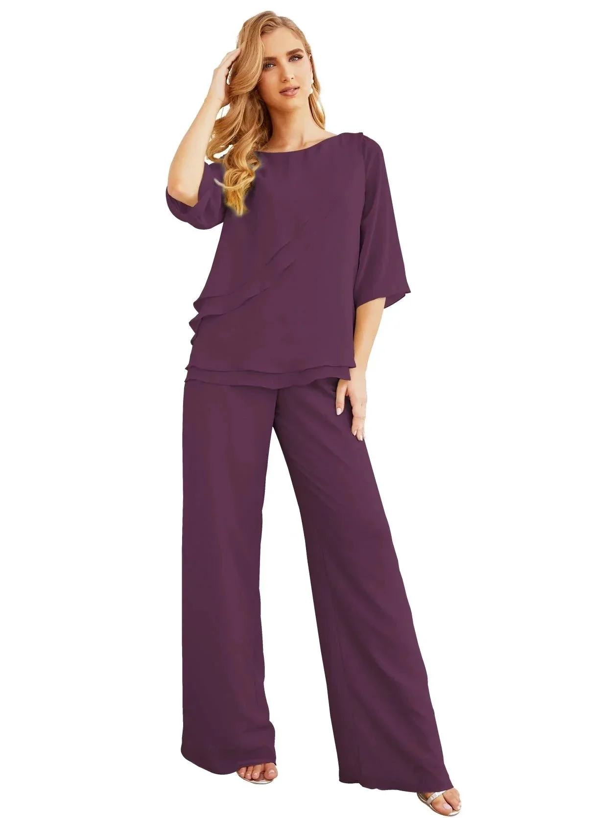 Sunnderly Elegant 2 Piece Mother of The Bride Dress Plus Size Pant Suits Ruffle Layers Sliver Housecoat SY28064 - Image 150