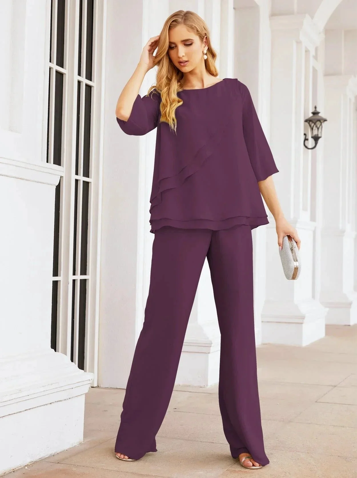 Sunnderly Elegant 2 Piece Mother of The Bride Dress Plus Size Pant Suits Ruffle Layers Sliver Housecoat SY28064 - Image 153