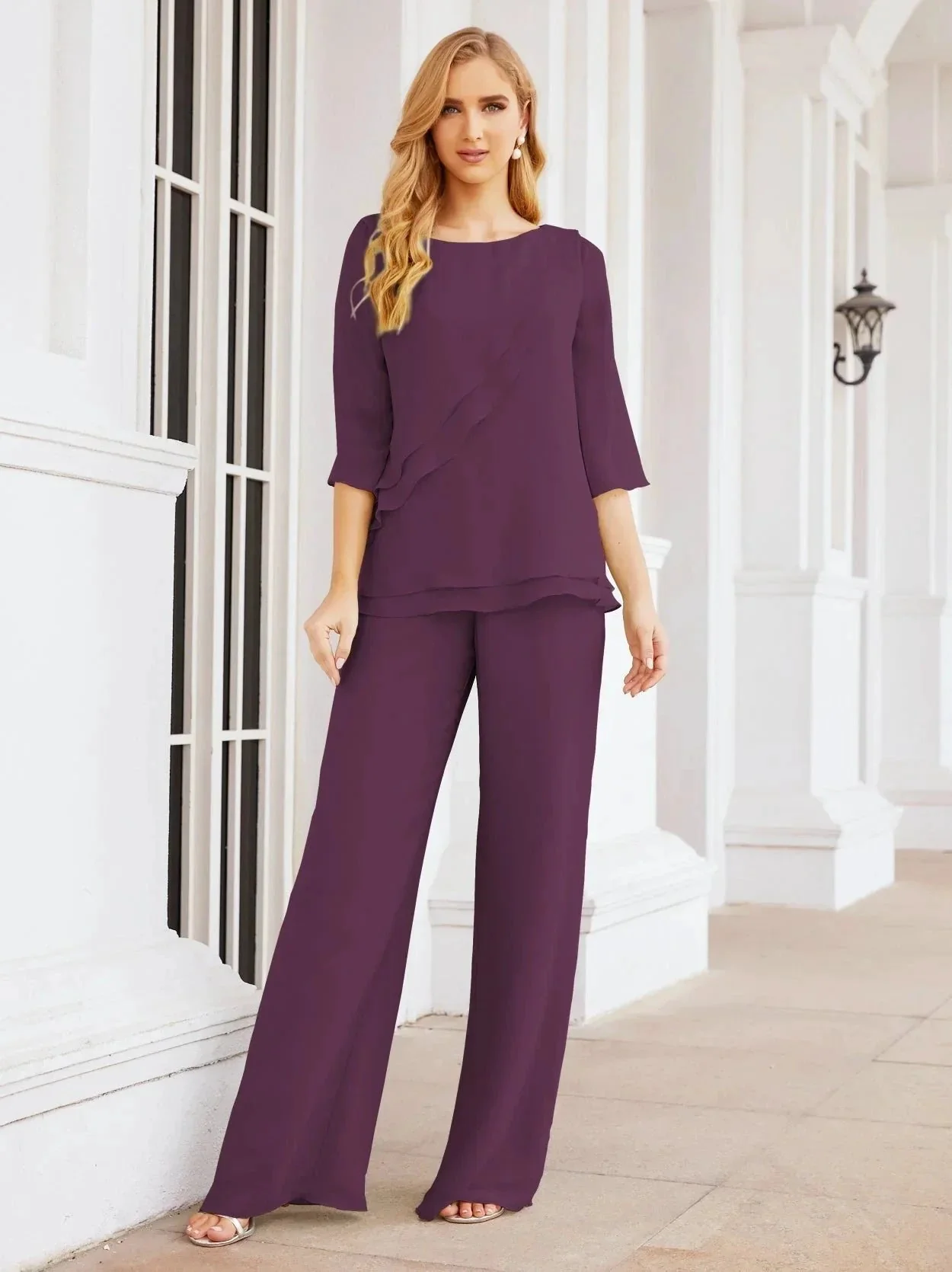 Sunnderly Elegant 2 Piece Mother of The Bride Dress Plus Size Pant Suits Ruffle Layers Sliver Housecoat SY28064 - Image 154