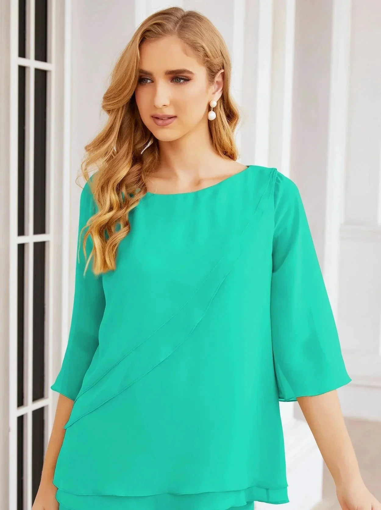 Sunnderly Elegant 2 Piece Mother of The Bride Dress Plus Size Pant Suits Ruffle Layers Sliver Housecoat SY28064 - Image 157