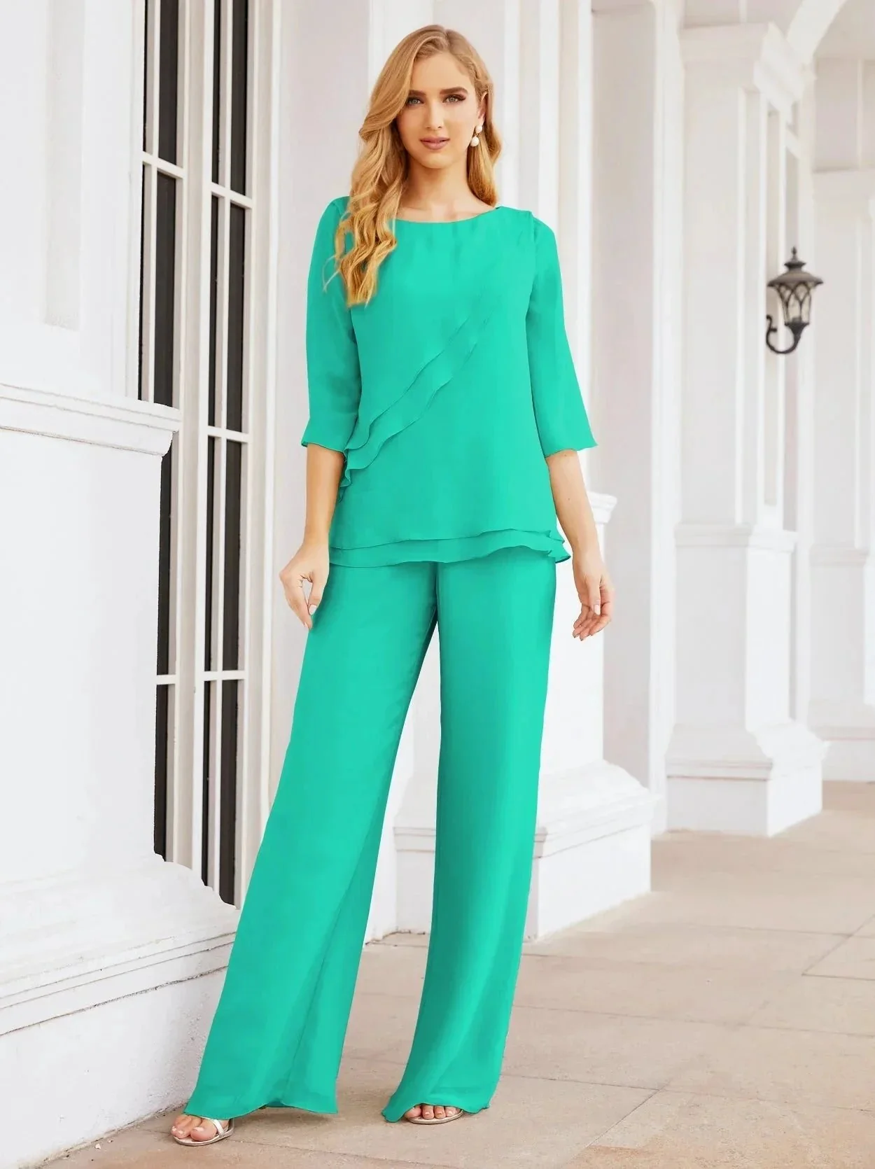 Sunnderly Elegant 2 Piece Mother of The Bride Dress Plus Size Pant Suits Ruffle Layers Sliver Housecoat SY28064 - Image 159