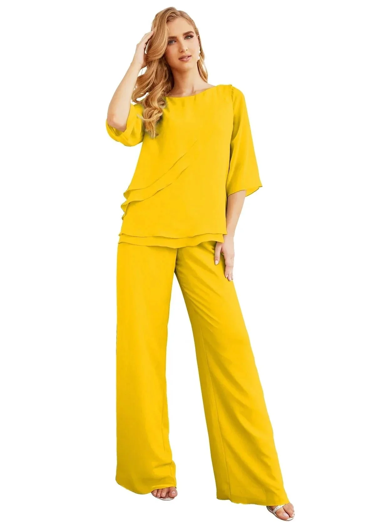 Sunnderly Elegant 2 Piece Mother of The Bride Dress Plus Size Pant Suits Ruffle Layers Sliver Housecoat SY28064 - Image 160