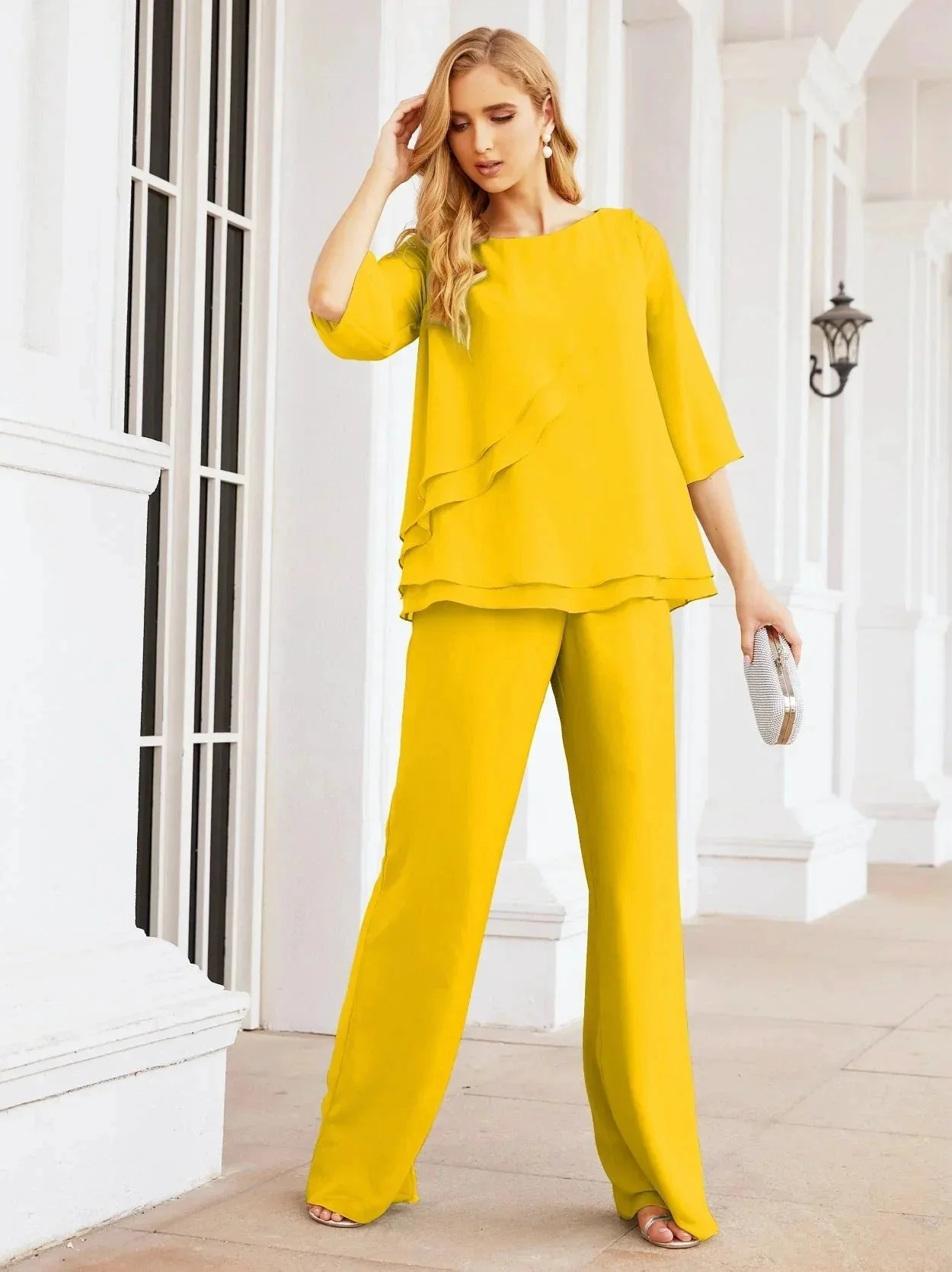 Sunnderly Elegant 2 Piece Mother of The Bride Dress Plus Size Pant Suits Ruffle Layers Sliver Housecoat SY28064 - Image 163