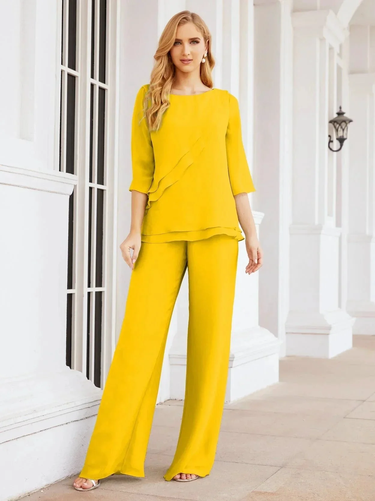 Sunnderly Elegant 2 Piece Mother of The Bride Dress Plus Size Pant Suits Ruffle Layers Sliver Housecoat SY28064 - Image 164