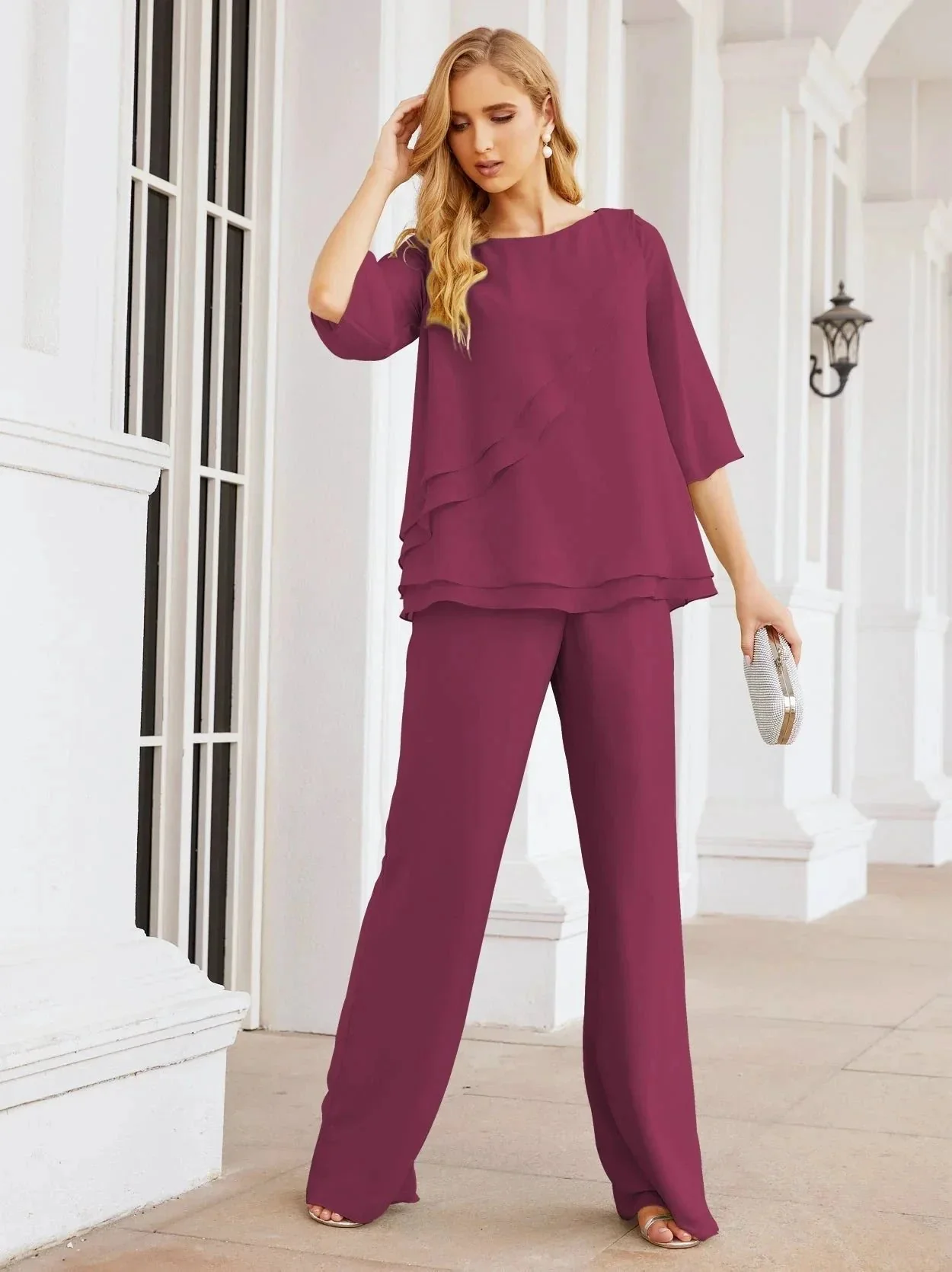 Sunnderly Elegant 2 Piece Mother of The Bride Dress Plus Size Pant Suits Ruffle Layers Sliver Housecoat SY28064 - Image 168