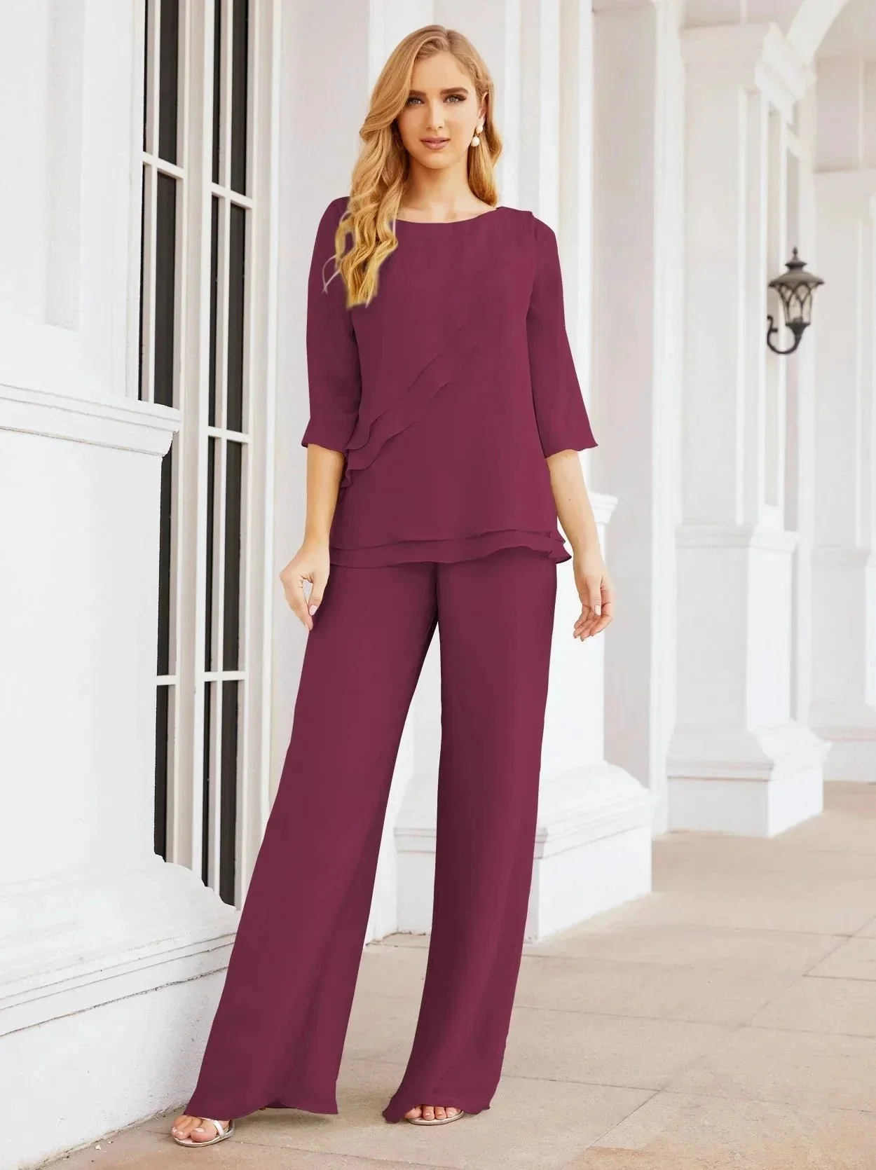 Sunnderly Elegant 2 Piece Mother of The Bride Dress Plus Size Pant Suits Ruffle Layers Sliver Housecoat SY28064 - Image 169