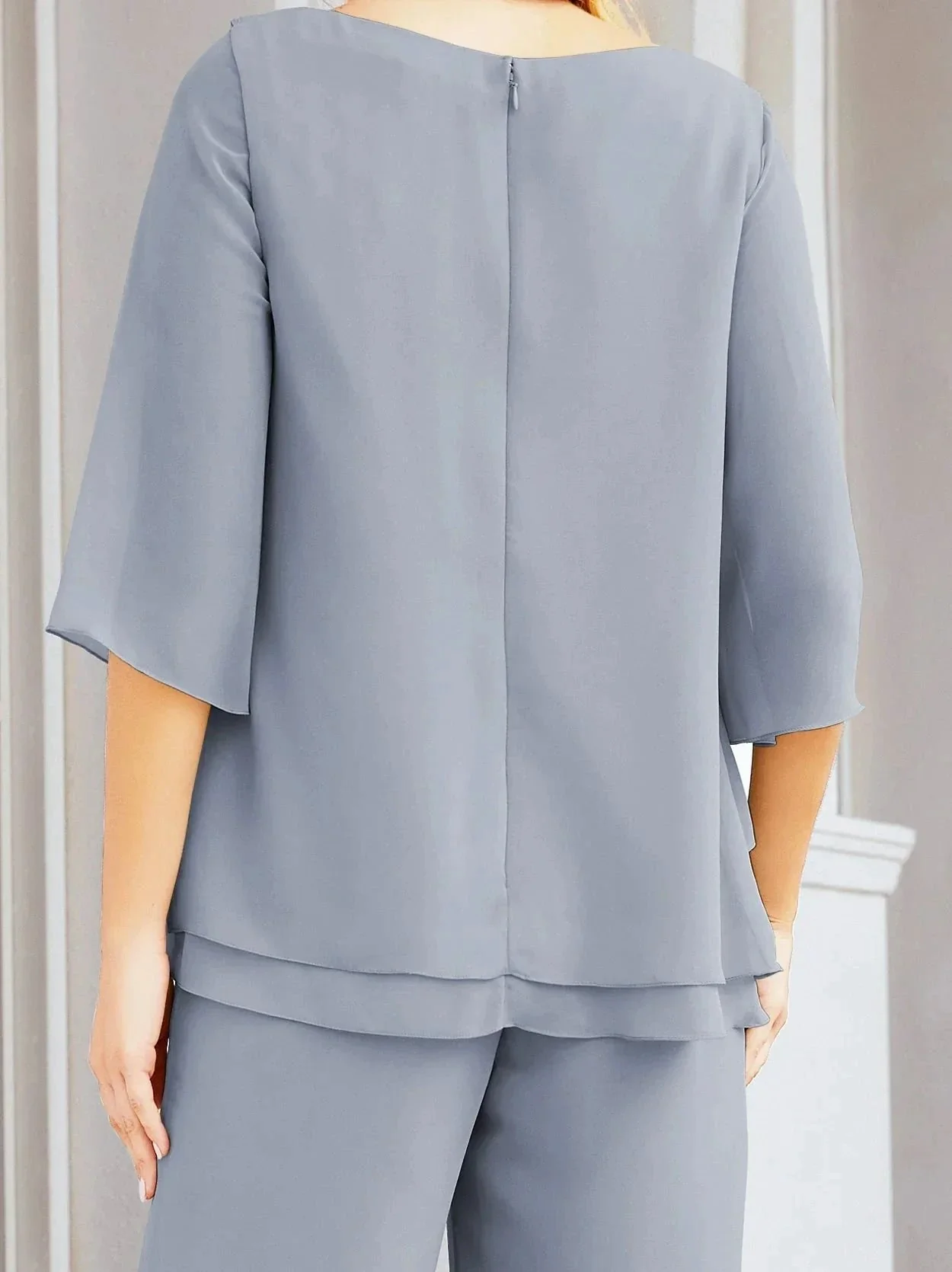 Sunnderly Elegant 2 Piece Mother of The Bride Dress Plus Size Pant Suits Ruffle Layers Sliver Housecoat SY28064 - Image 17