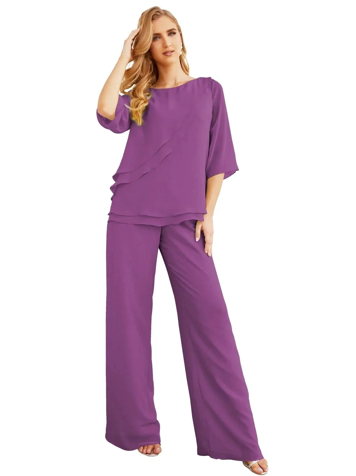 Sunnderly Elegant 2 Piece Mother of The Bride Dress Plus Size Pant Suits Ruffle Layers Sliver Housecoat SY28064 - Image 175