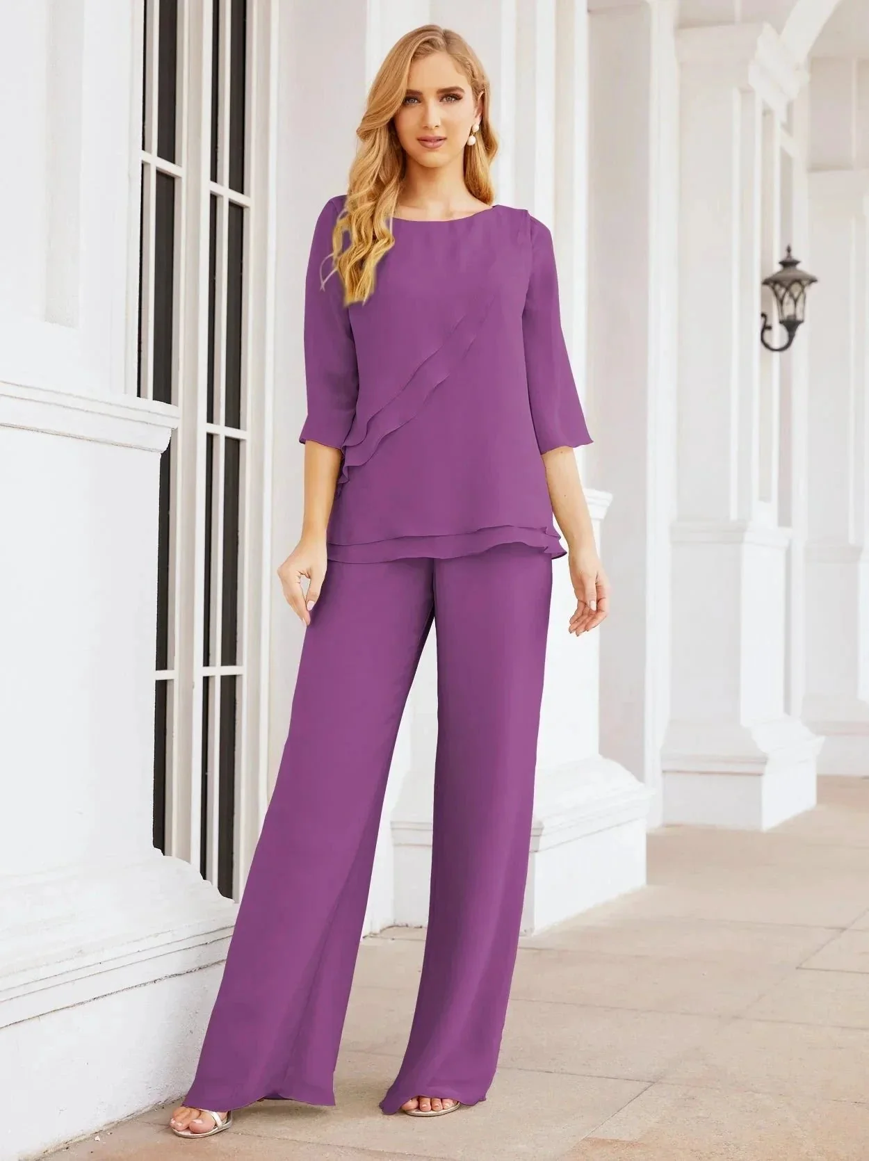 Sunnderly Elegant 2 Piece Mother of The Bride Dress Plus Size Pant Suits Ruffle Layers Sliver Housecoat SY28064 - Image 179