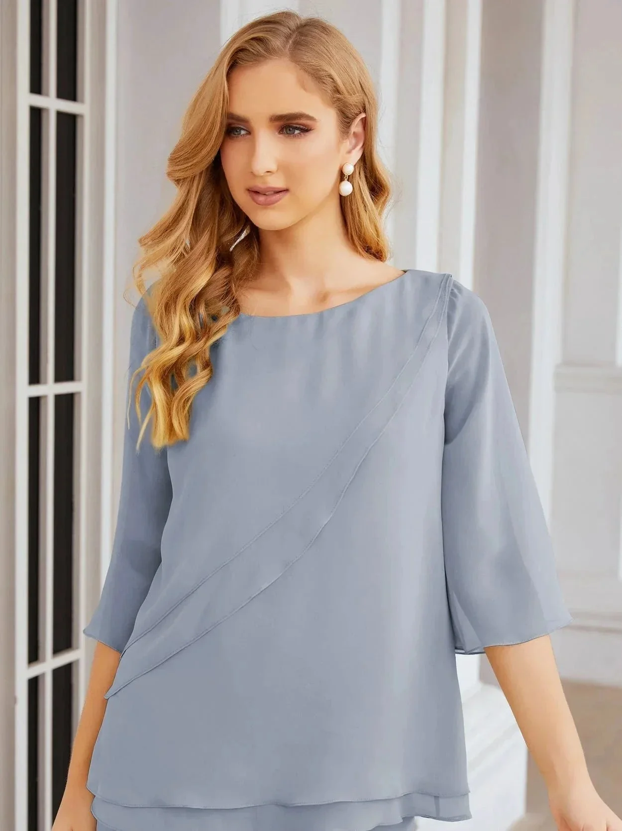 Sunnderly Elegant 2 Piece Mother of The Bride Dress Plus Size Pant Suits Ruffle Layers Sliver Housecoat SY28064 - Image 18