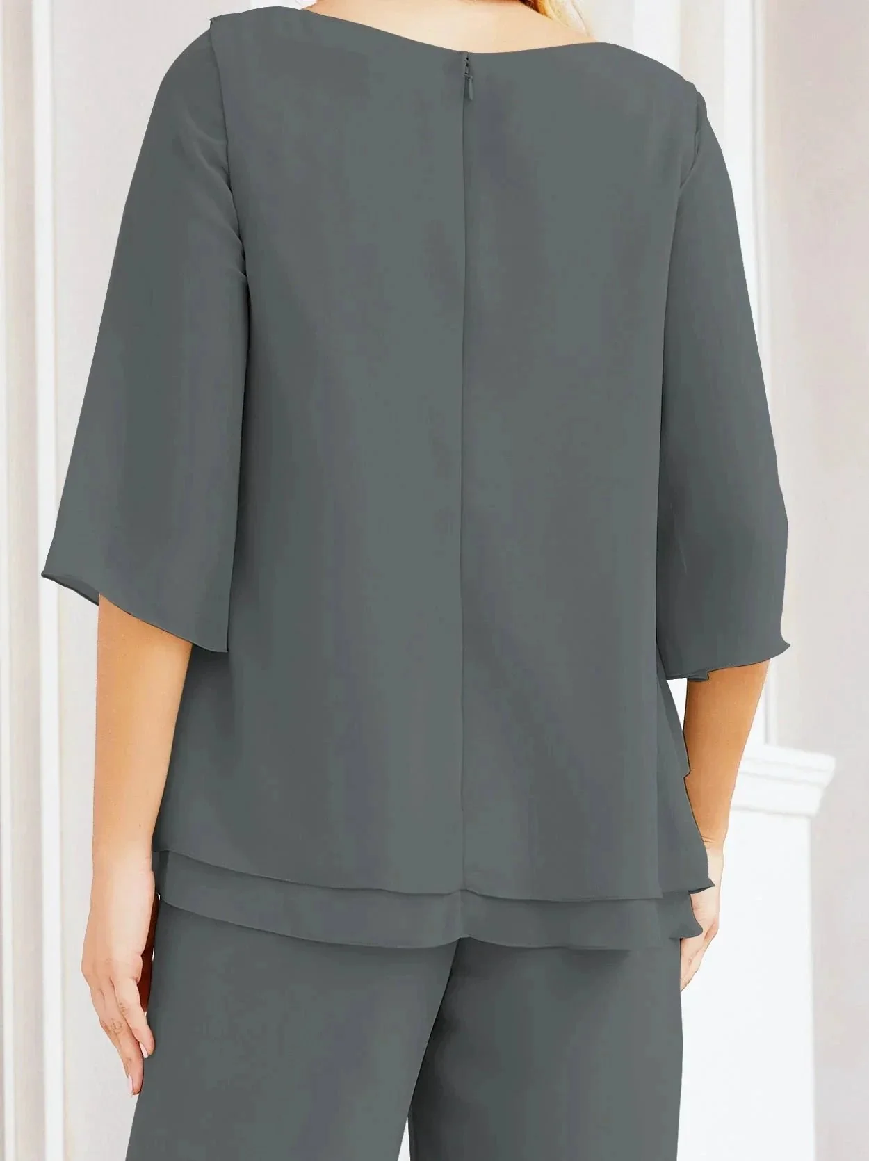Sunnderly Elegant 2 Piece Mother of The Bride Dress Plus Size Pant Suits Ruffle Layers Sliver Housecoat SY28064 - Image 186