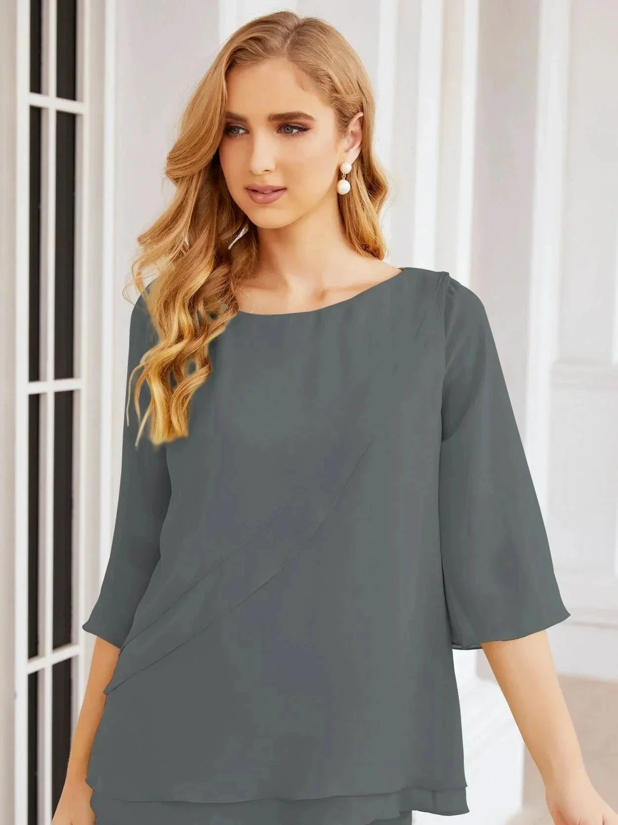 Sunnderly Elegant 2 Piece Mother of The Bride Dress Plus Size Pant Suits Ruffle Layers Sliver Housecoat SY28064 - Image 187
