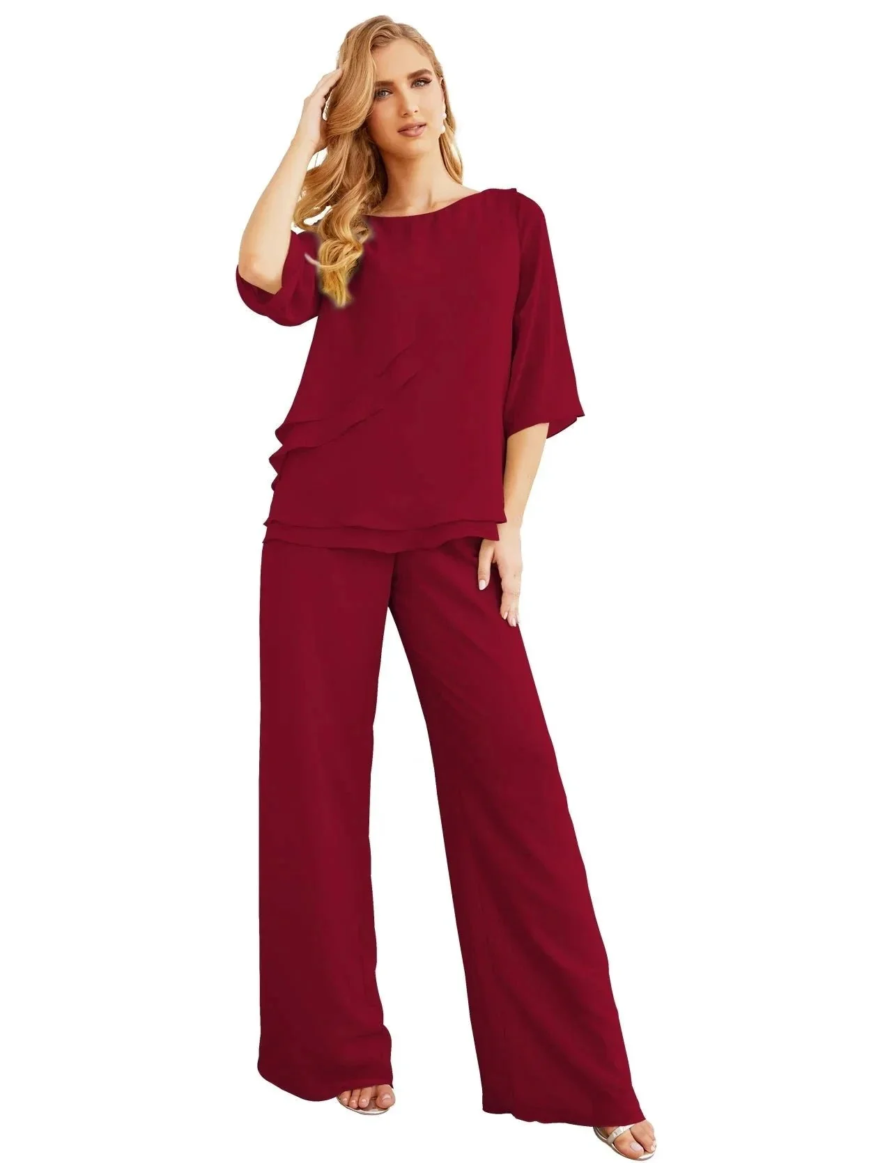 Sunnderly Elegant 2 Piece Mother of The Bride Dress Plus Size Pant Suits Ruffle Layers Sliver Housecoat SY28064 - Image 200