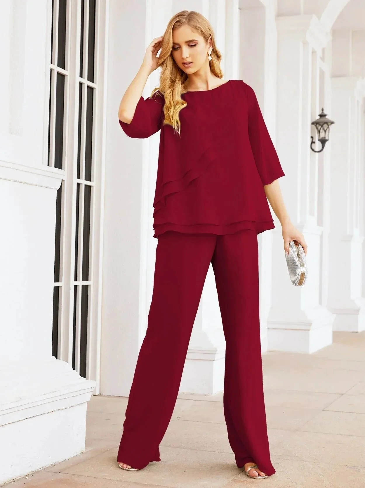 Sunnderly Elegant 2 Piece Mother of The Bride Dress Plus Size Pant Suits Ruffle Layers Sliver Housecoat SY28064 - Image 203