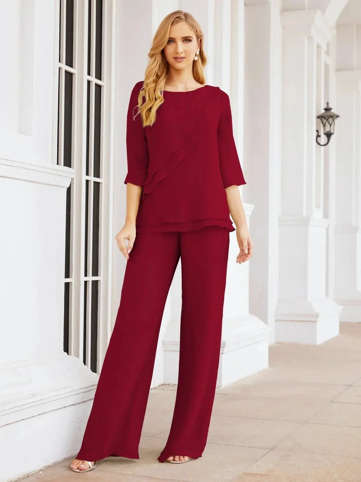 Sunnderly Elegant 2 Piece Mother of The Bride Dress Plus Size Pant Suits Ruffle Layers Sliver Housecoat SY28064 - Image 204