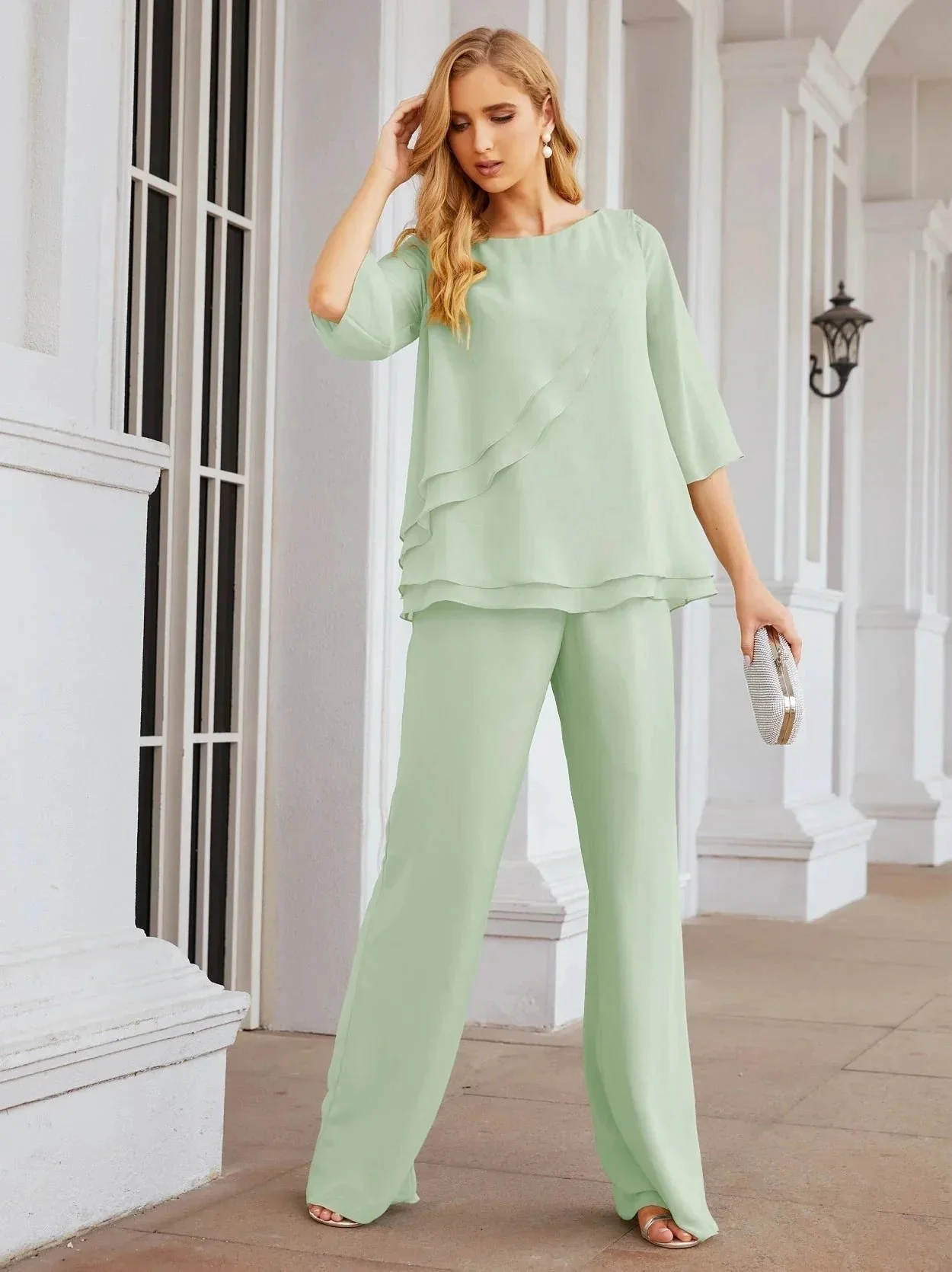 Sunnderly Elegant 2 Piece Mother of The Bride Dress Plus Size Pant Suits Ruffle Layers Sliver Housecoat SY28064 - Image 24