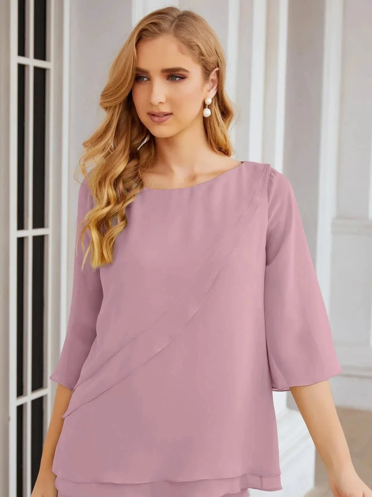 Sunnderly Elegant 2 Piece Mother of The Bride Dress Plus Size Pant Suits Ruffle Layers Sliver Housecoat SY28064 - Image 3