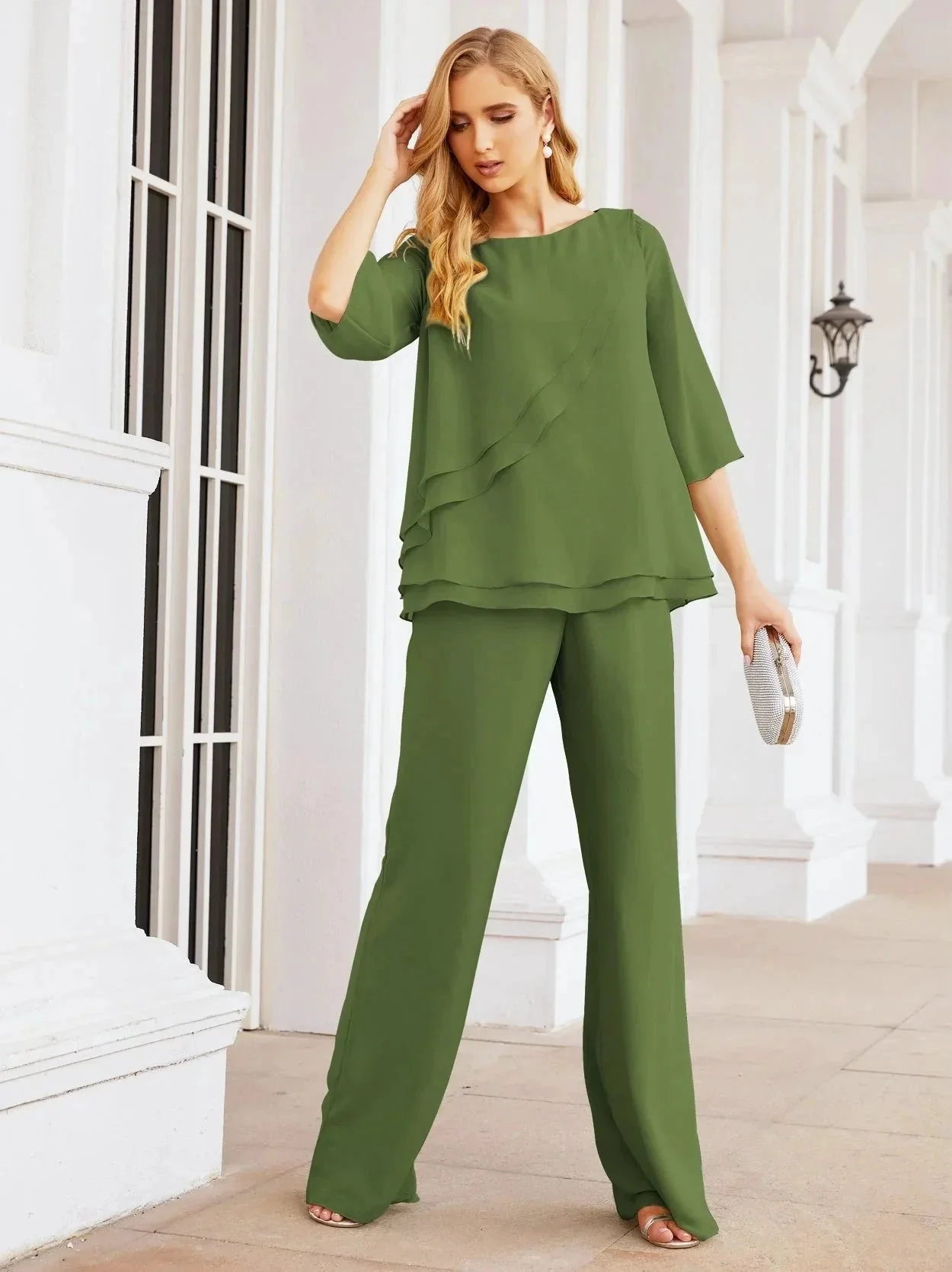 Sunnderly Elegant 2 Piece Mother of The Bride Dress Plus Size Pant Suits Ruffle Layers Sliver Housecoat SY28064 - Image 33