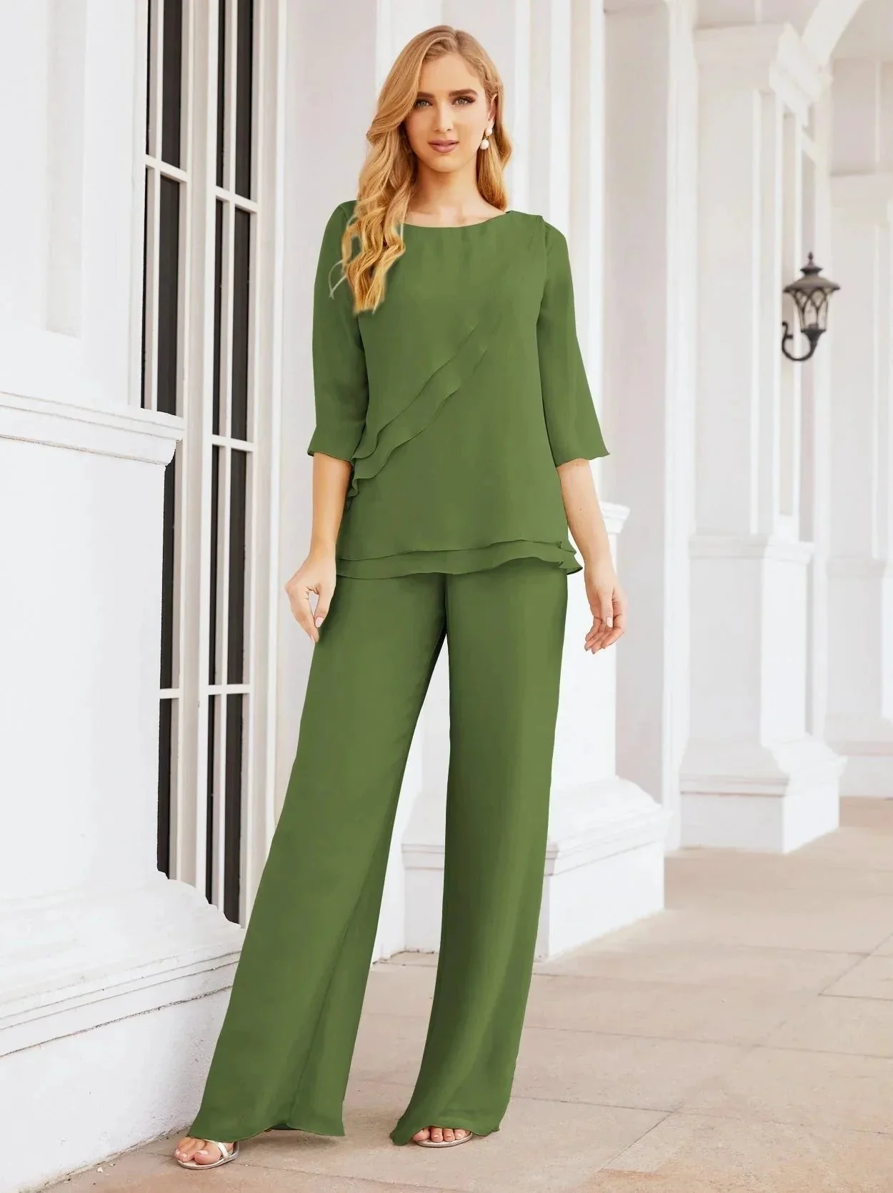 Sunnderly Elegant 2 Piece Mother of The Bride Dress Plus Size Pant Suits Ruffle Layers Sliver Housecoat SY28064 - Image 34