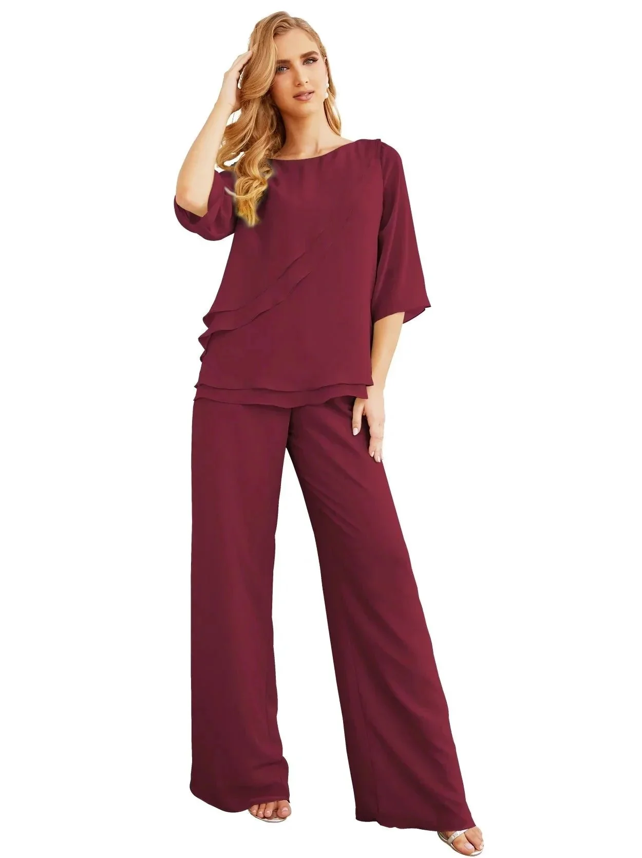Sunnderly Elegant 2 Piece Mother of The Bride Dress Plus Size Pant Suits Ruffle Layers Sliver Housecoat SY28064 - Image 55