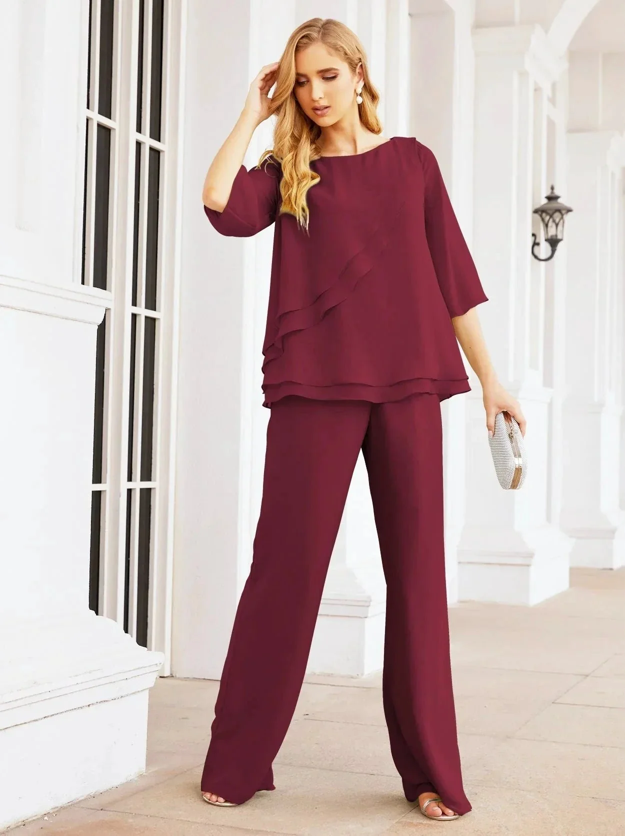 Sunnderly Elegant 2 Piece Mother of The Bride Dress Plus Size Pant Suits Ruffle Layers Sliver Housecoat SY28064 - Image 58