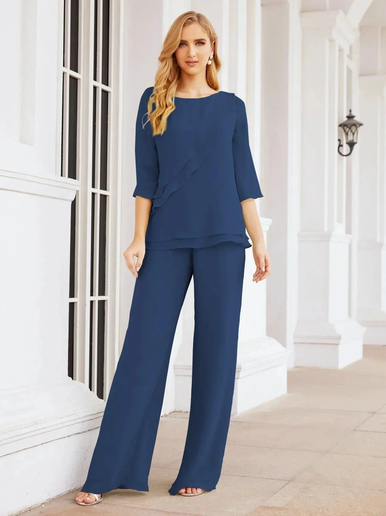 Sunnderly Elegant 2 Piece Mother of The Bride Dress Plus Size Pant Suits Ruffle Layers Sliver Housecoat SY28064 - Image 64