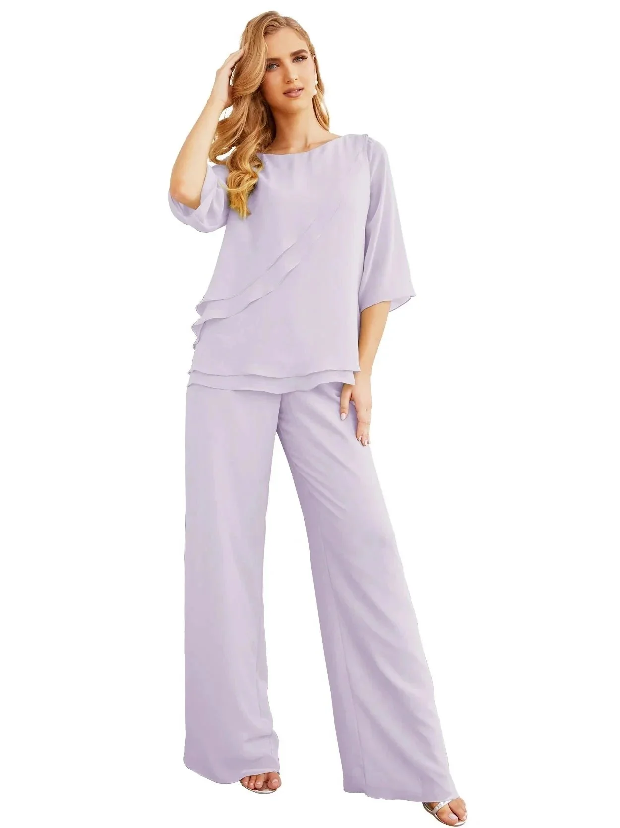 Sunnderly Elegant 2 Piece Mother of The Bride Dress Plus Size Pant Suits Ruffle Layers Sliver Housecoat SY28064 - Image 65