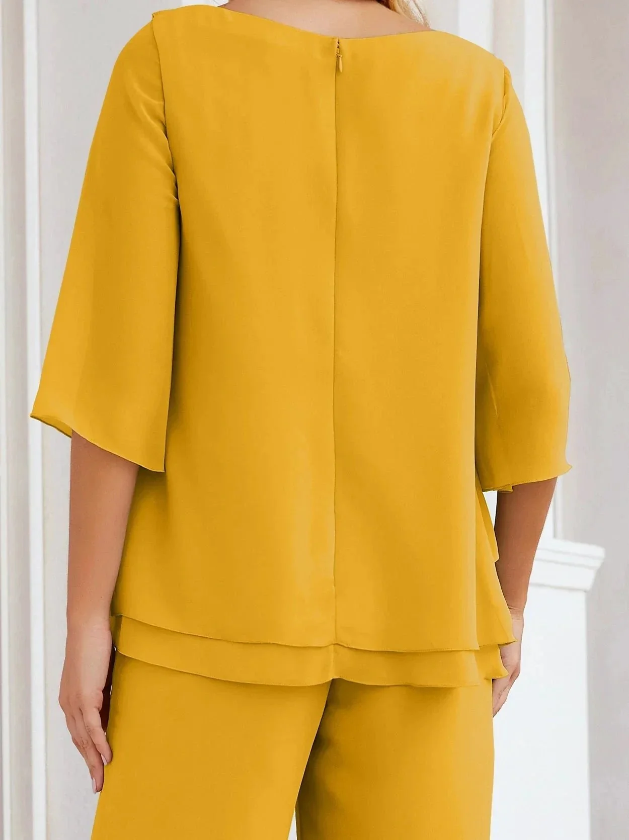 Sunnderly Elegant 2 Piece Mother of The Bride Dress Plus Size Pant Suits Ruffle Layers Sliver Housecoat SY28064 - Image 7