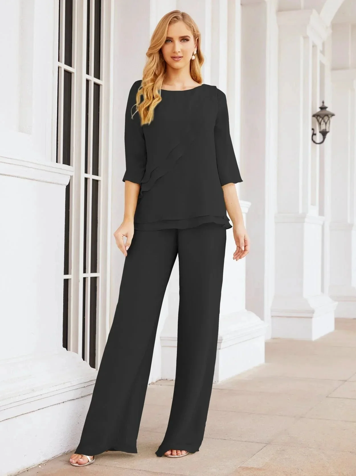 Sunnderly Elegant 2 Piece Mother of The Bride Dress Plus Size Pant Suits Ruffle Layers Sliver Housecoat SY28064 - Image 74