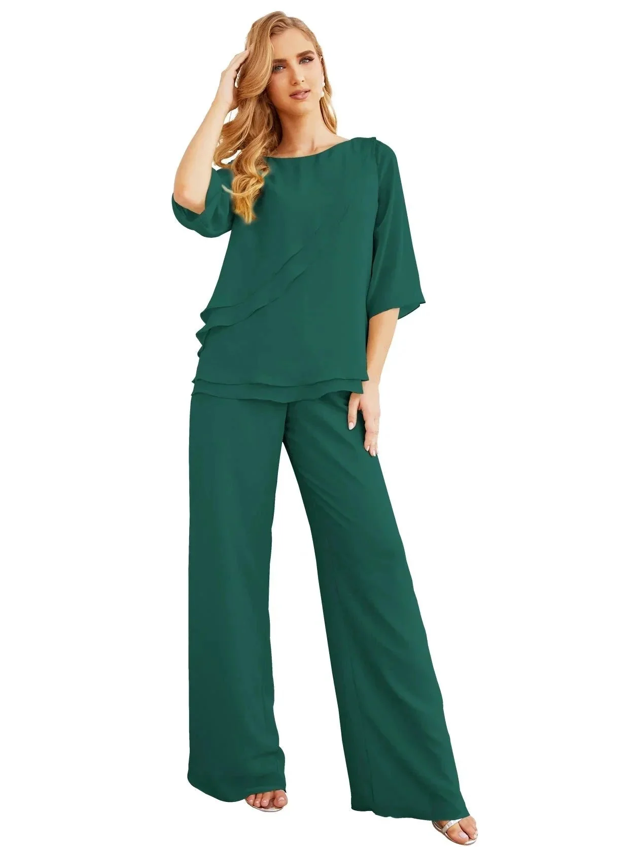 Sunnderly Elegant 2 Piece Mother of The Bride Dress Plus Size Pant Suits Ruffle Layers Sliver Housecoat SY28064 - Image 80
