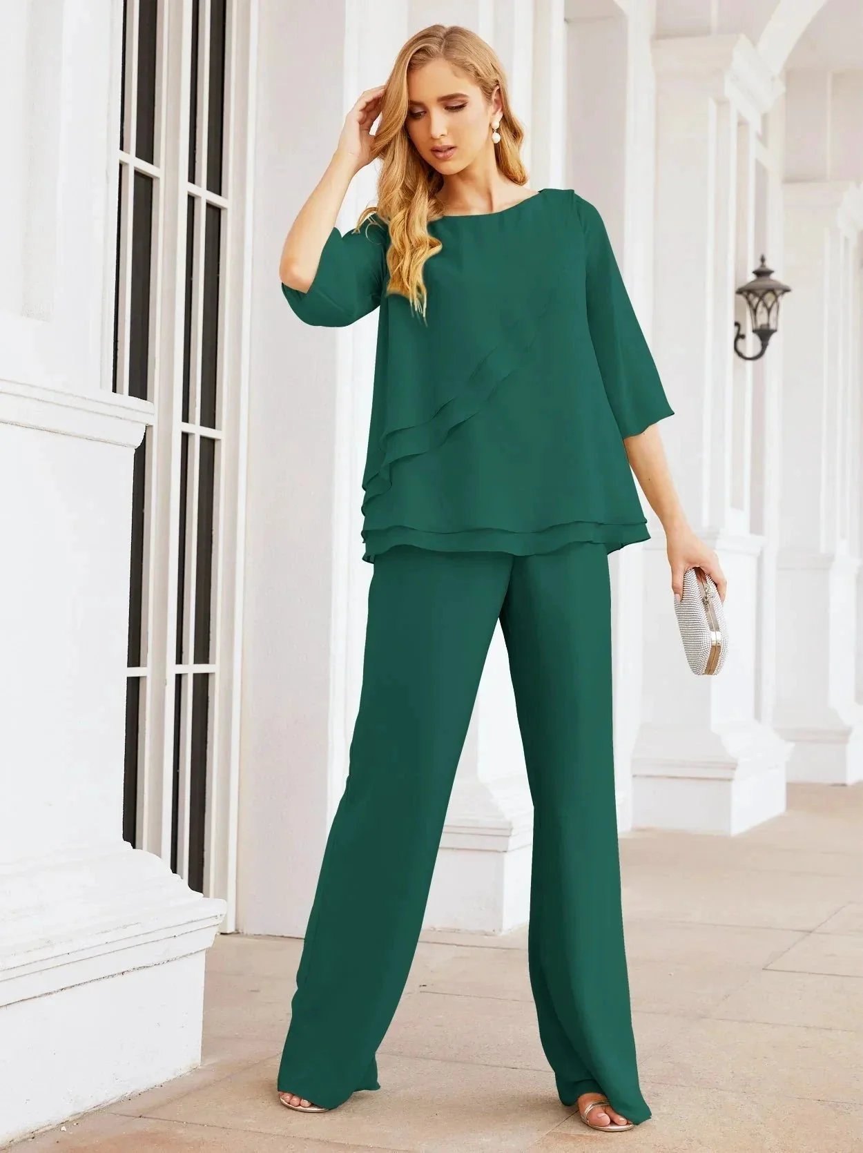 Sunnderly Elegant 2 Piece Mother of The Bride Dress Plus Size Pant Suits Ruffle Layers Sliver Housecoat SY28064 - Image 83