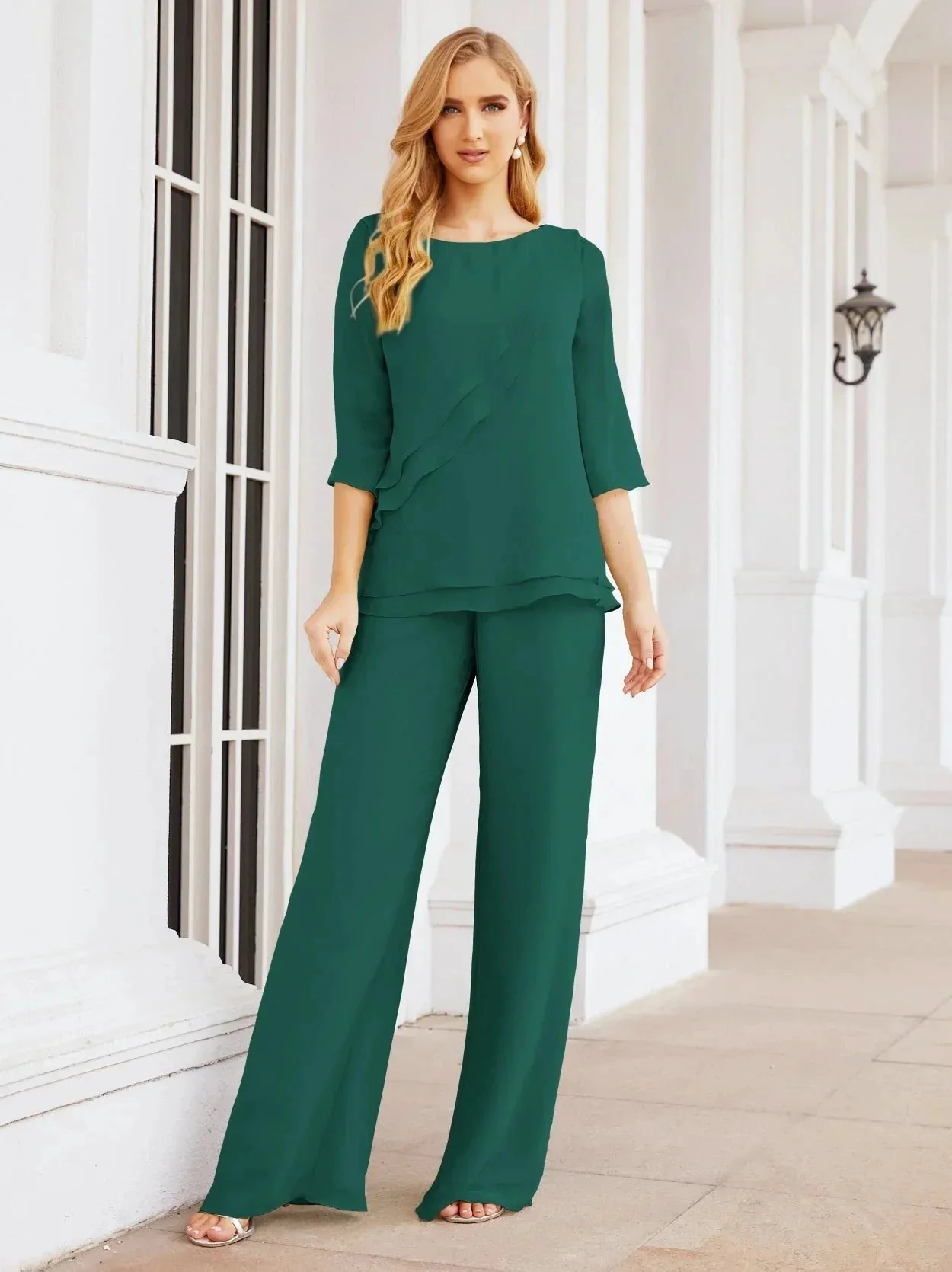 Sunnderly Elegant 2 Piece Mother of The Bride Dress Plus Size Pant Suits Ruffle Layers Sliver Housecoat SY28064 - Image 84