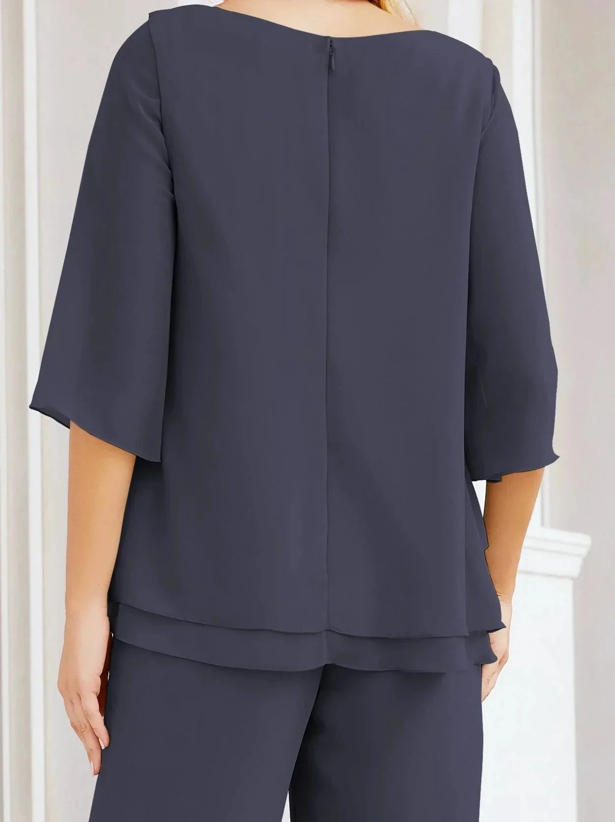 Sunnderly Elegant 2 Piece Mother of The Bride Dress Plus Size Pant Suits Ruffle Layers Sliver Housecoat SY28064 - Image 86