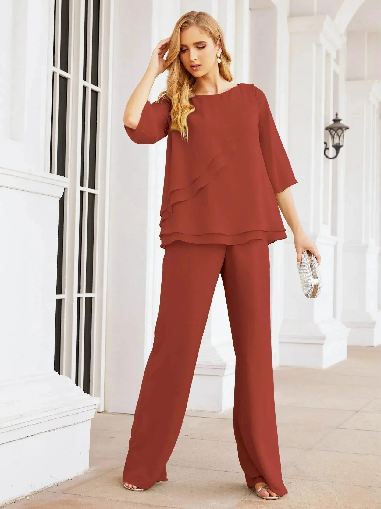 Sunnderly Elegant 2 Piece Mother of The Bride Dress Plus Size Pant Suits Ruffle Layers Sliver Housecoat SY28064 - Image 93