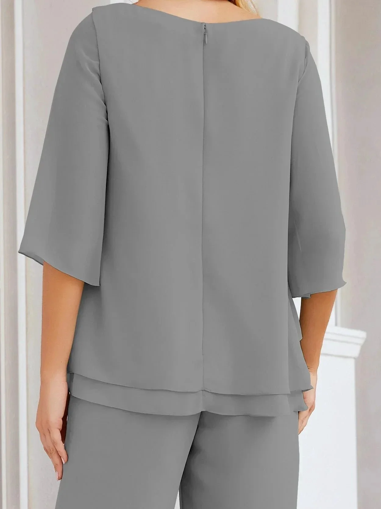 Sunnderly Elegant 2 Piece Mother of The Bride Dress Plus Size Pant Suits Ruffle Layers Sliver Housecoat SY28064 - Image 96