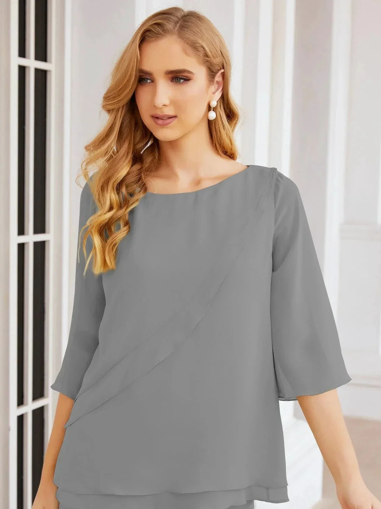 Sunnderly Elegant 2 Piece Mother of The Bride Dress Plus Size Pant Suits Ruffle Layers Sliver Housecoat SY28064 - Image 97