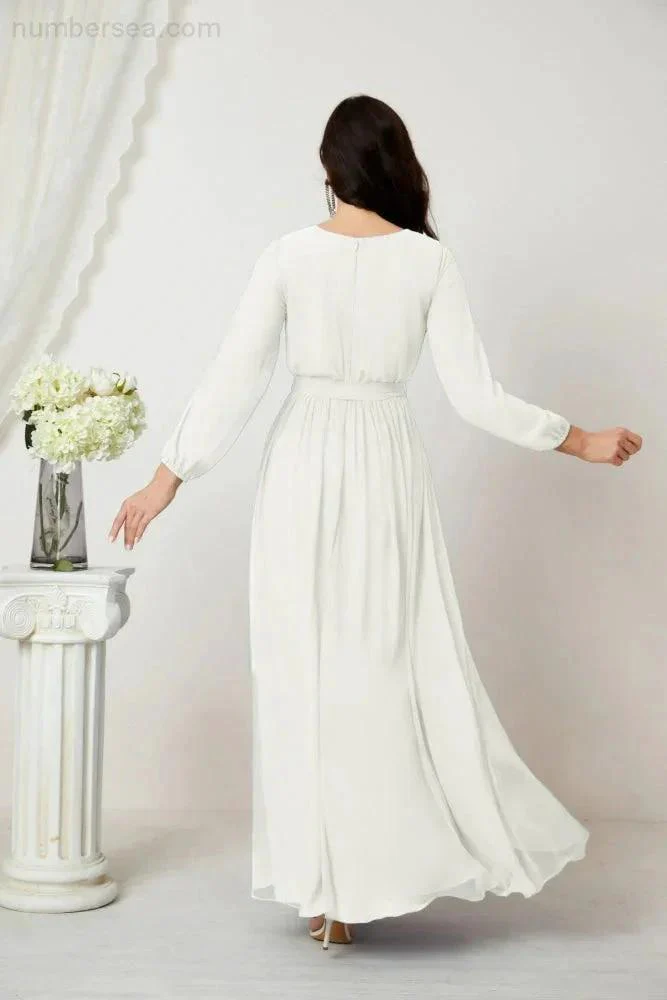 Sunnderly Evening Dresses Deep V-Neck Chiffon Bridesmaid Dresses Long Bishop Sleeve Side Split Formal Dress SY2806 - Image 102