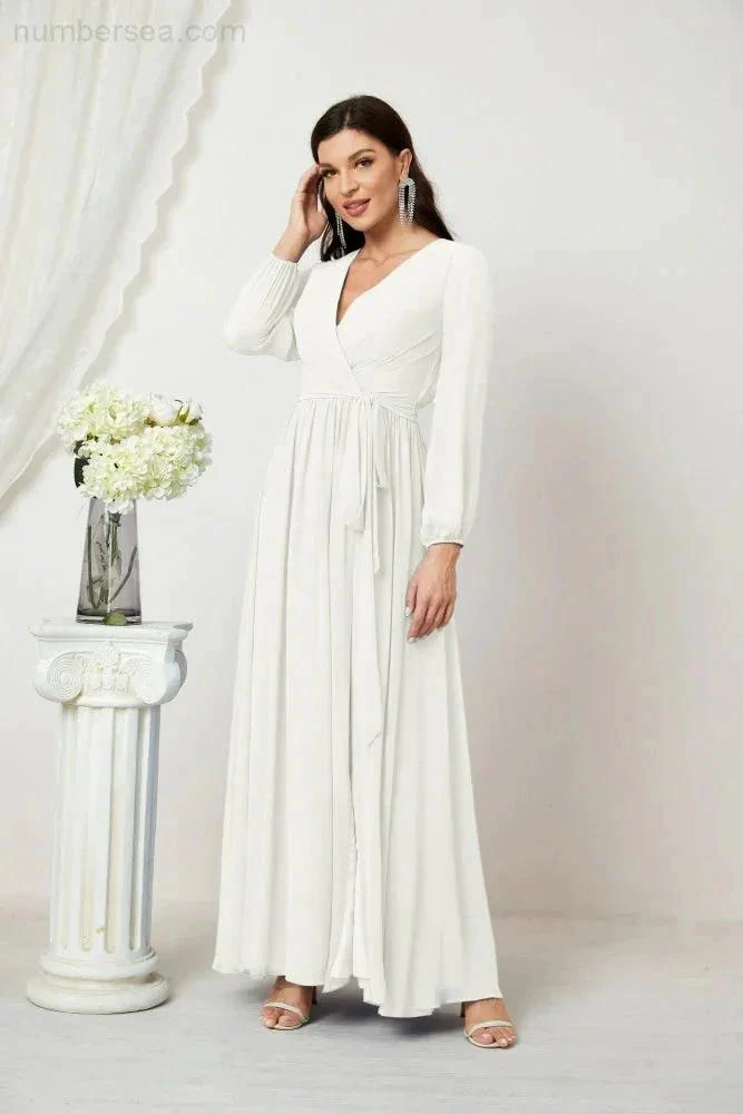 Sunnderly Evening Dresses Deep V-Neck Chiffon Bridesmaid Dresses Long Bishop Sleeve Side Split Formal Dress SY2806 - Image 103