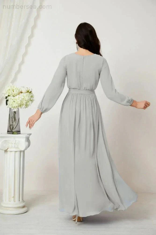 Sunnderly Evening Dresses Deep V-Neck Chiffon Bridesmaid Dresses Long Bishop Sleeve Side Split Formal Dress SY2806 - Image 106