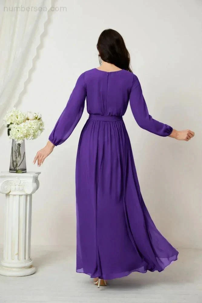 Sunnderly Evening Dresses Deep V-Neck Chiffon Bridesmaid Dresses Long Bishop Sleeve Side Split Formal Dress SY2806 - Image 110