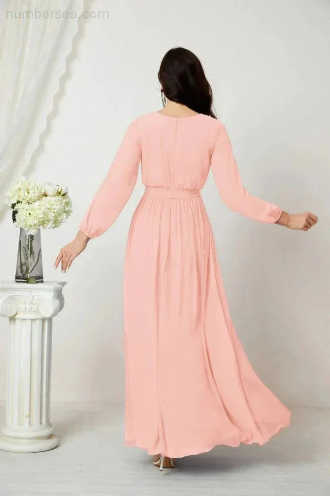 Sunnderly Evening Dresses Deep V-Neck Chiffon Bridesmaid Dresses Long Bishop Sleeve Side Split Formal Dress SY2806 - Image 114