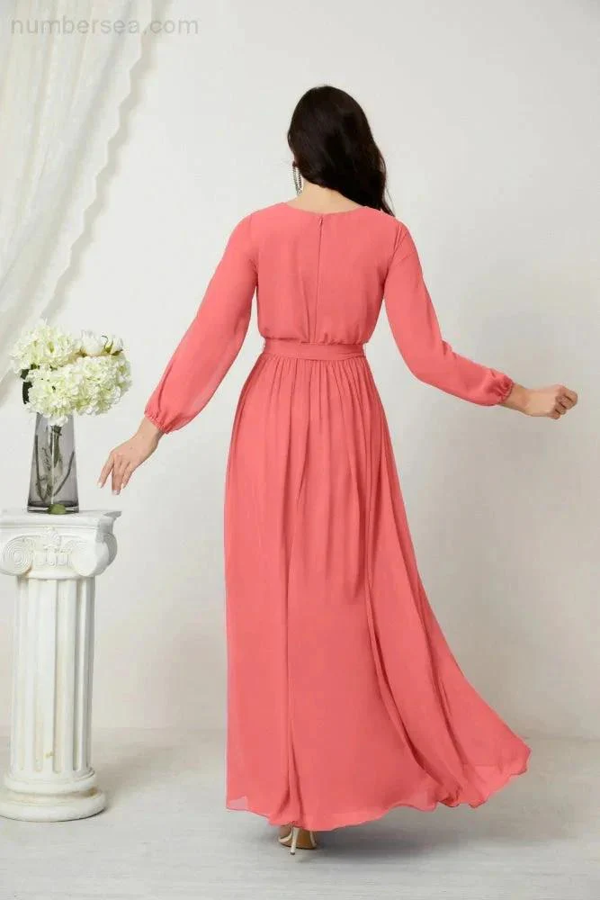Sunnderly Evening Dresses Deep V-Neck Chiffon Bridesmaid Dresses Long Bishop Sleeve Side Split Formal Dress SY2806 - Image 118