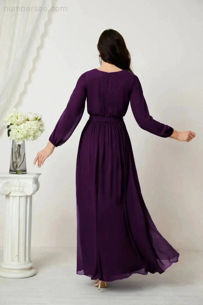 Sunnderly Evening Dresses Deep V-Neck Chiffon Bridesmaid Dresses Long Bishop Sleeve Side Split Formal Dress SY2806 - Image 122
