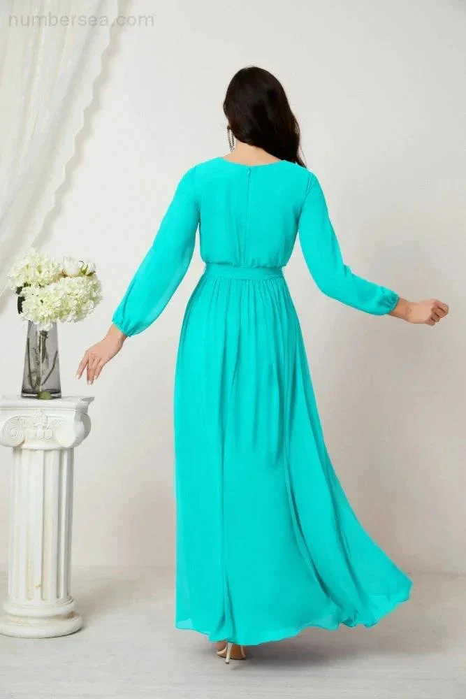 Sunnderly Evening Dresses Deep V-Neck Chiffon Bridesmaid Dresses Long Bishop Sleeve Side Split Formal Dress SY2806 - Image 126