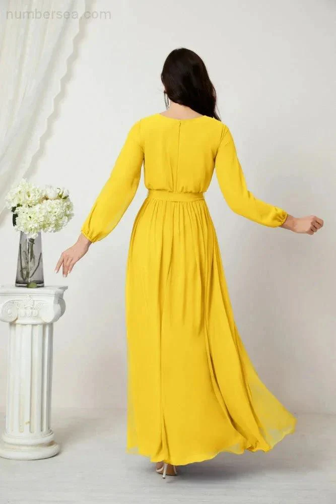 Sunnderly Evening Dresses Deep V-Neck Chiffon Bridesmaid Dresses Long Bishop Sleeve Side Split Formal Dress SY2806 - Image 130