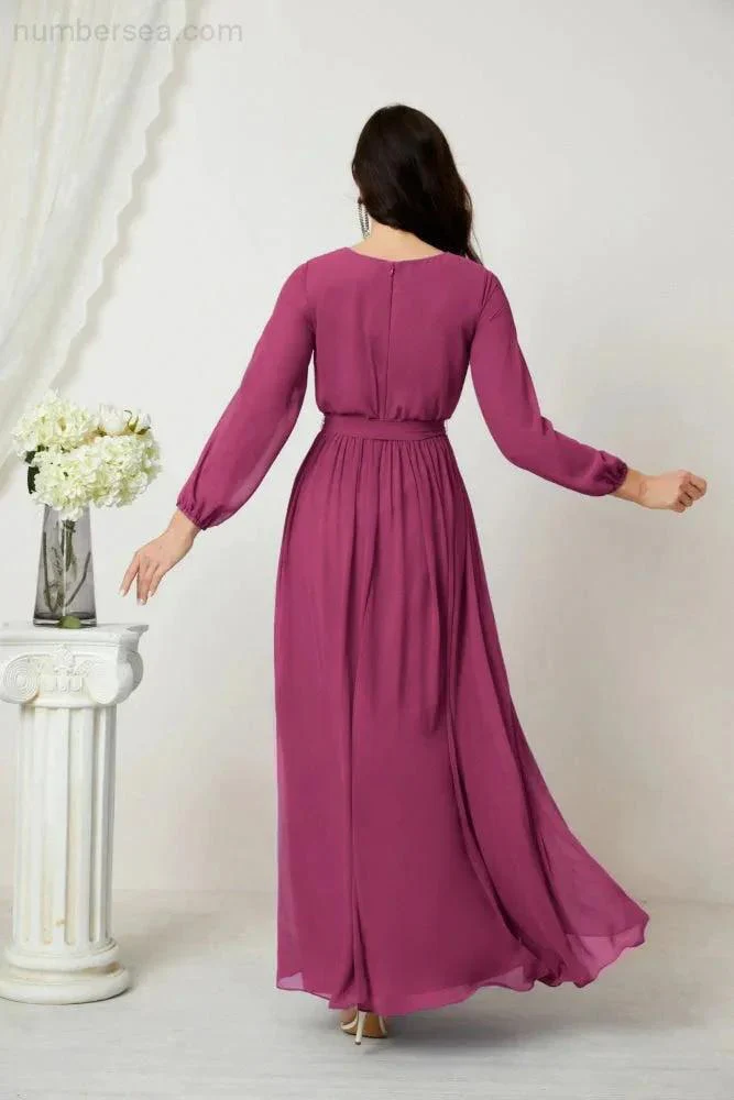 Sunnderly Evening Dresses Deep V-Neck Chiffon Bridesmaid Dresses Long Bishop Sleeve Side Split Formal Dress SY2806 - Image 134