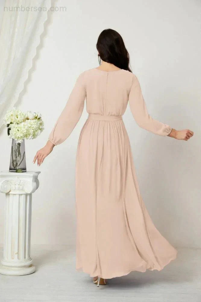 Sunnderly Evening Dresses Deep V-Neck Chiffon Bridesmaid Dresses Long Bishop Sleeve Side Split Formal Dress SY2806 - Image 138